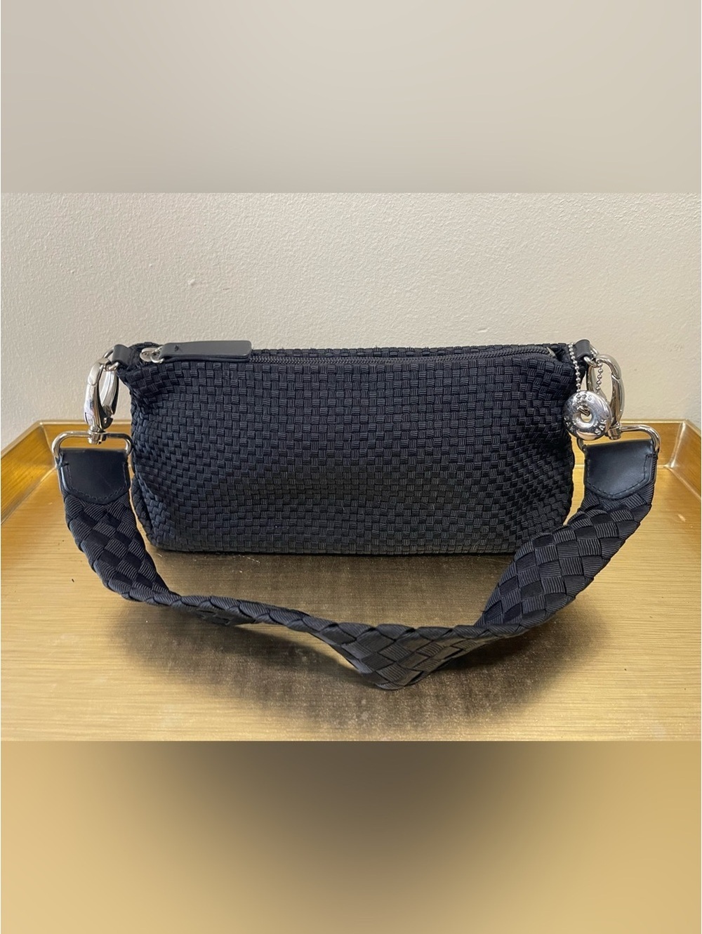 Sak Black Woven Shoulder Bag with Silver Hardware